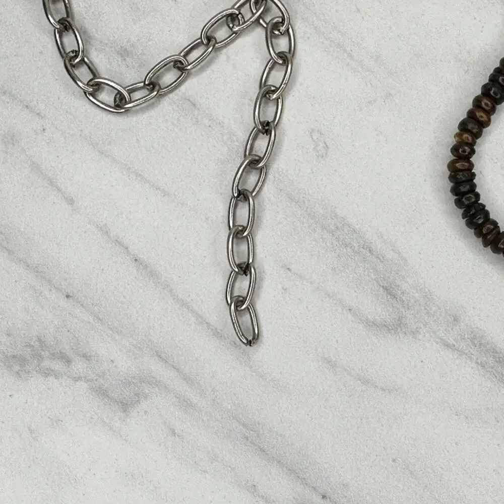 Wood Beaded Silver Tone Chain Link Belt Small/Medium (S/M) ✨